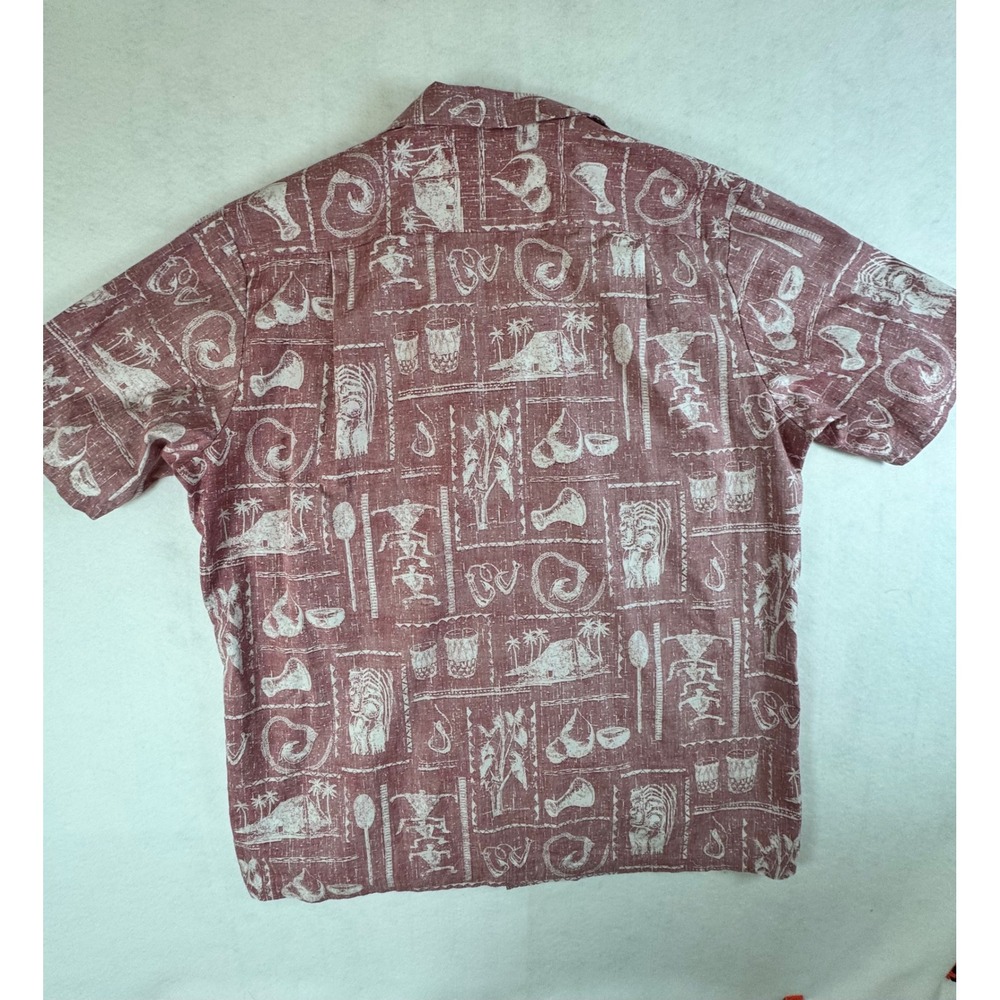 RJC Mens Hawaiian Shirt Red Reverse Print Tiki Tribal Camp Collar Made in USA‎ L - Picture 4 of 4